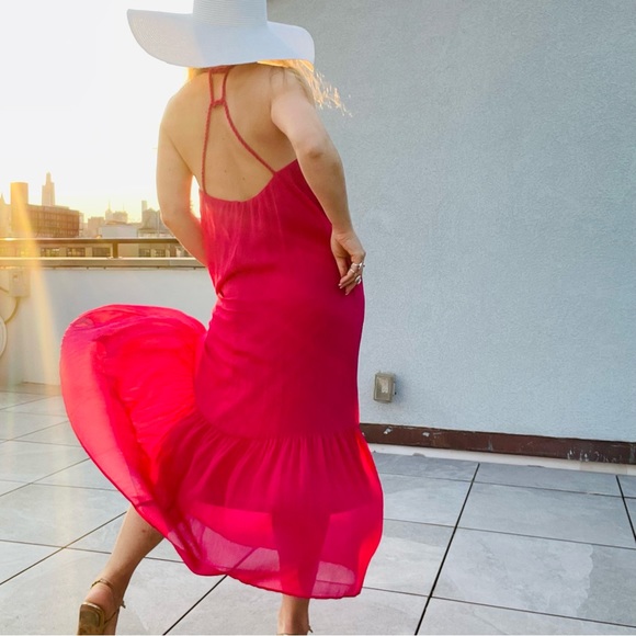 ZARA RIBBED DRESS VOLUMINOUS DRESS WITH BRAIDED STRAPS Fuchsia - Picture 9 of 16